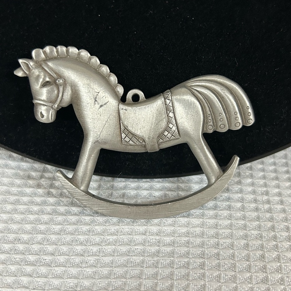 Signed HP pewter, rocking horse ornament